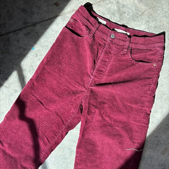 Levis Burgundy Courduroy Ribcage Straight cropped pant - Picture 1 of 7